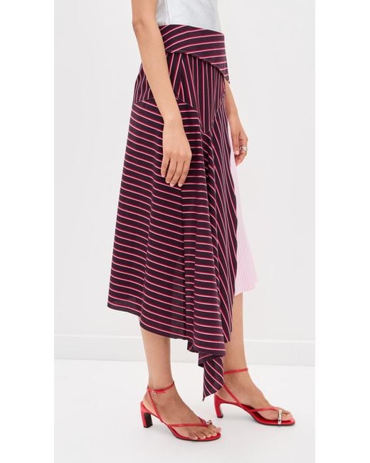 Marques'Almeida Purple Mixed Stripes Patchwork Wrap Midi Skirt