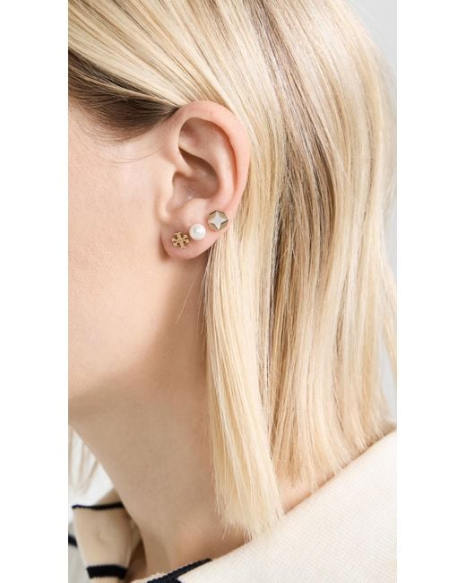 Tory Burch White Kira Clover Stud Earring Set