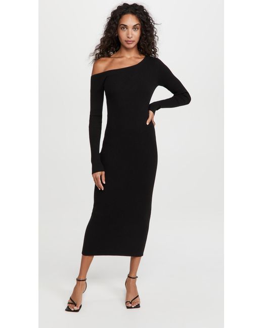 LAPOINTE Synthetic One Shoulder Long Sleeve Midi Dress in Black | Lyst ...