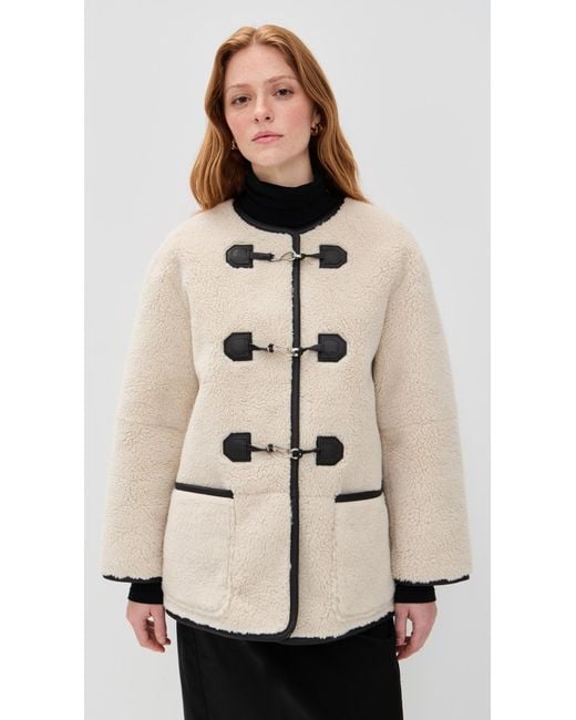 DUNST Natural Collarless Buckled Shearling Jacket