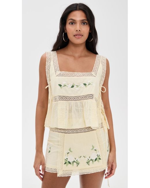 For Love & Lemons Jolene Embroidered Top in Yellow | Lyst