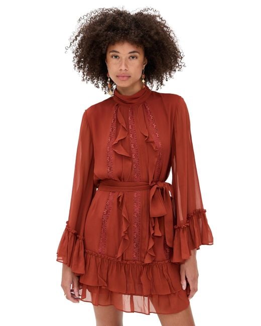 red ruffled dress Margaret Ruffle Mini Dress in Red Chiffon with Rosette