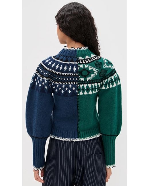 Sea Green Linea Fair Isle Zip Front Cardigan