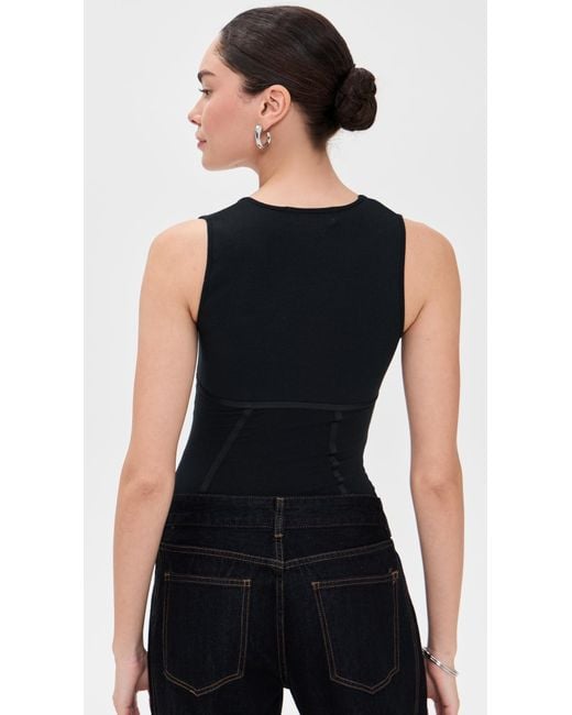 Fleur du Mal Black Cotton Scoop Neck Thong Bodysuit