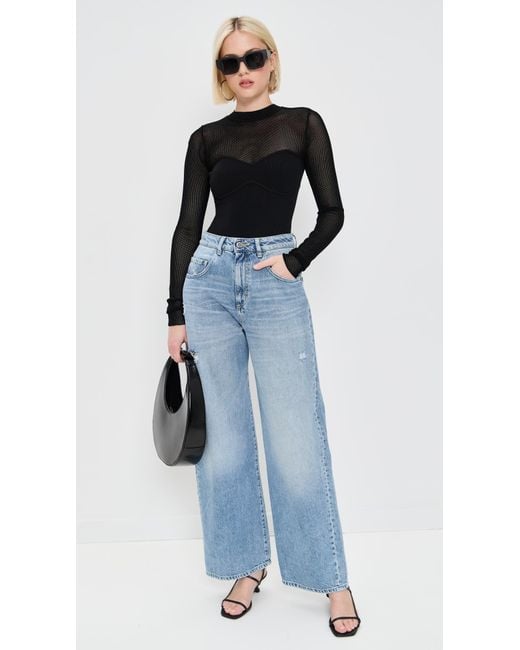 Fleur du Mal Black Knit Long Sleeve Cupped Thong Bodysuit