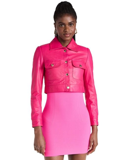 Hot pink leather coat cheap