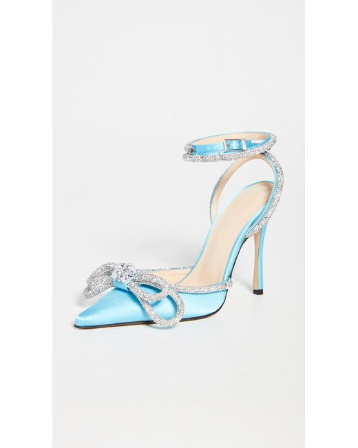 Mach And Mach Satin Double Bow High Heels In Blue Lyst Canada 