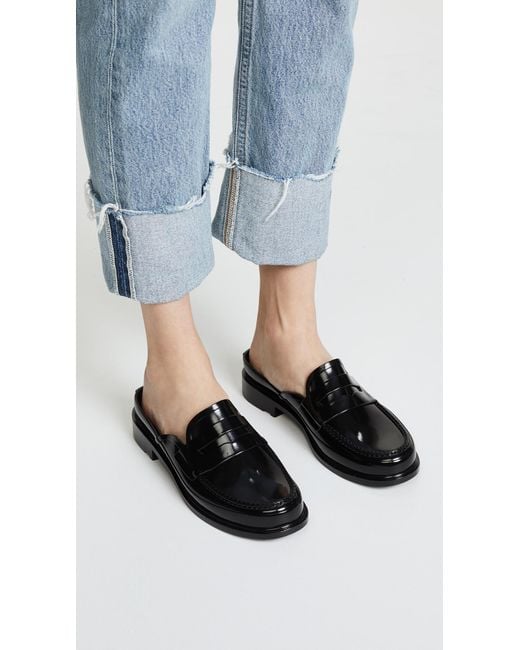 HUNTER Backless Gloss Penny Loafers in Black | Lyst