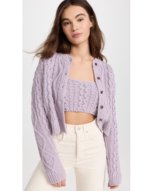 ROKH Synthetic Cable Knit Cardigan With Crop Top in Lavender (Purple ...
