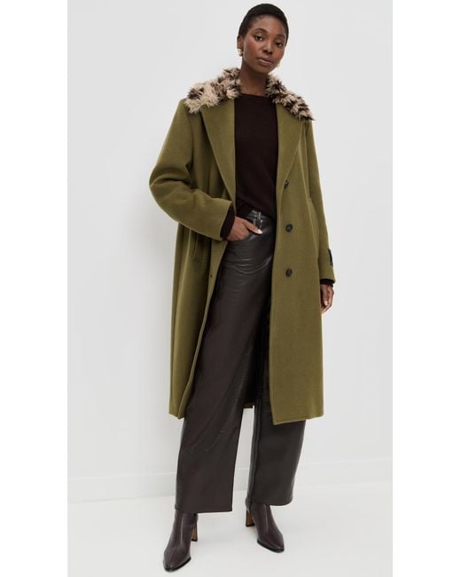 MSGM Green Leopard Collar Coat