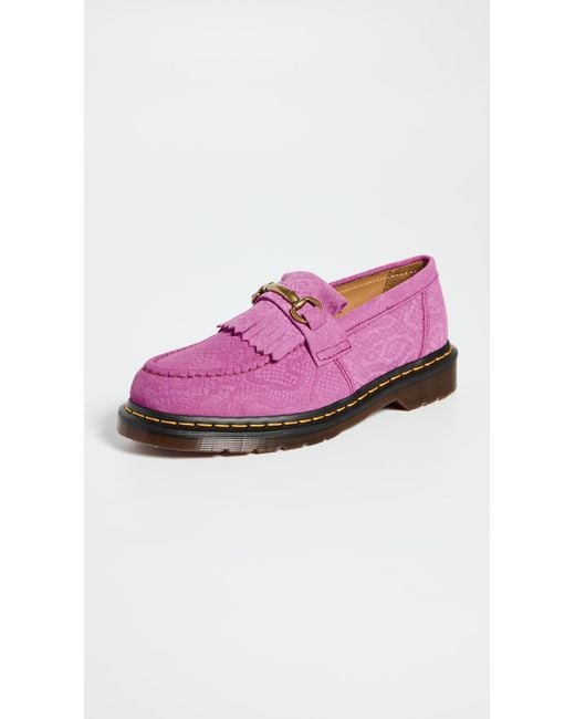 Dr. Martens Pink Adrian Snaffle Repello Emboss Suede Kiltie Loafers