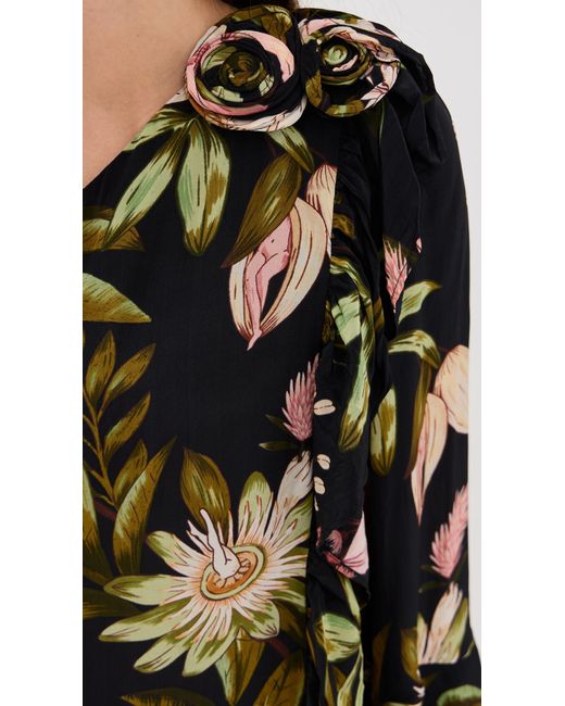 Farm Rio Black One Shoulder Ruffled Maxi Dress