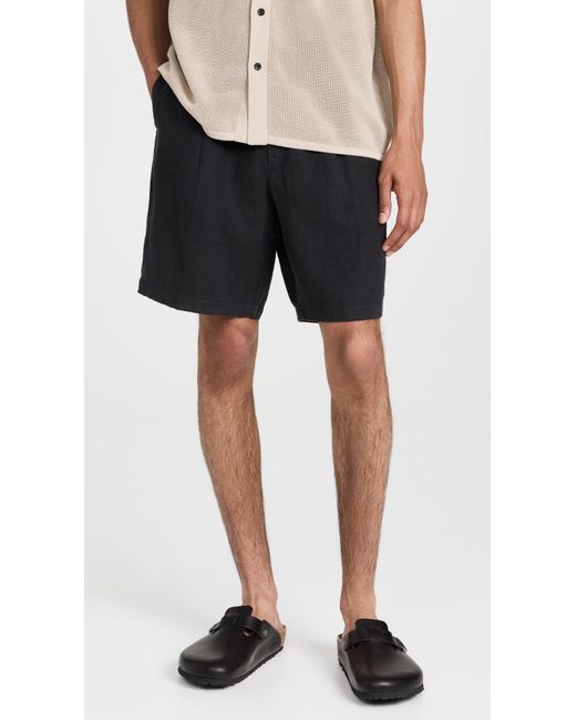 Rag & Bone Black Elliot Linen Pleated Shorts for men