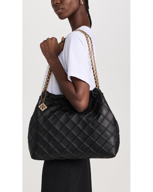 Tory Burch Fleming Soft Drawstring Hobo Bag in Black | Lyst Tory Burch Fleming Soft Drawstring Hobo Bag in Black | Lyst