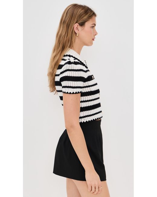 Self-Portrait Black Cream And Striped Crochet Top