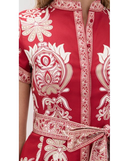 Alice + Olivia Red Lucy Roll Sleeve Button Down Romper