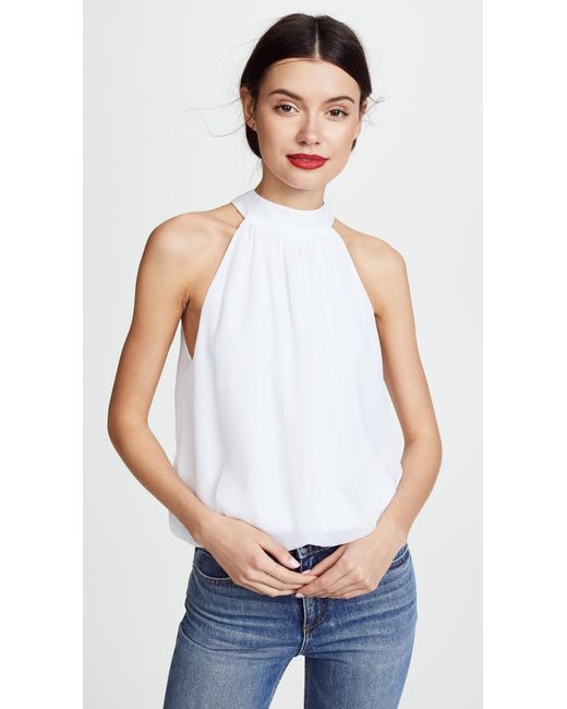 Alice + Olivia White Maris Gathered Halter Top