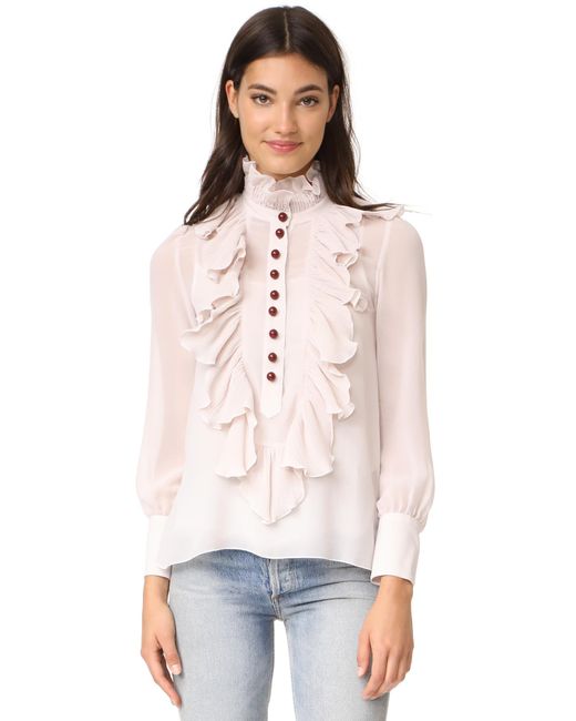 See By Chloé Pink High Neck Ruffle Blouse