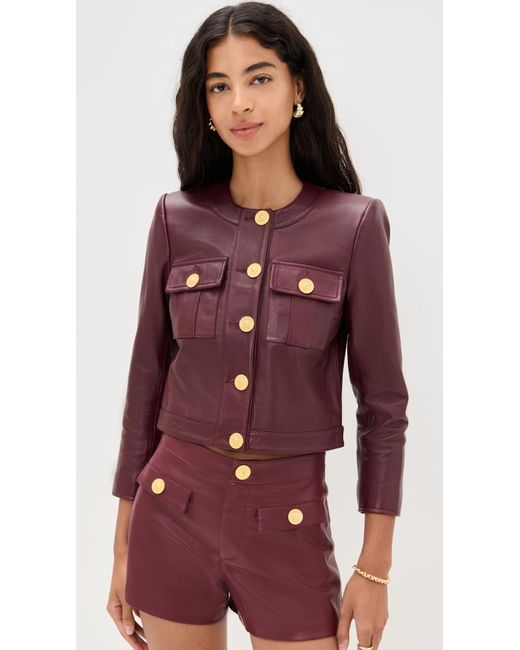 L'Agence Brown Deidra Collarless Leather Jacket