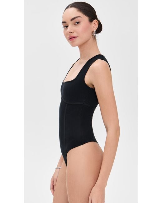 Fleur du Mal Black Cotton Scoop Neck Thong Bodysuit