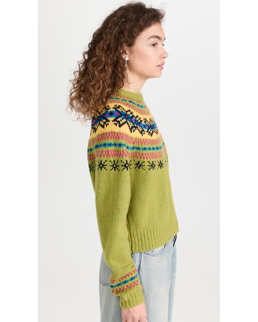 Lingua Franca Yellow Nora Snowflake Crewneck Sweater Green Ulti