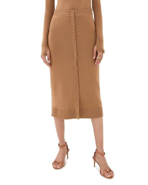 Victoria Beckham Natural Button Detail Midi Skirt