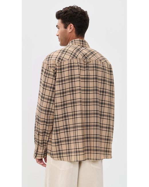 AMI Brown Checked Wool Twill Shirt for men