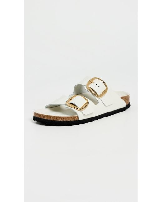 Birkenstock White Arizona Big Buckle High Shine Hammered Sandals