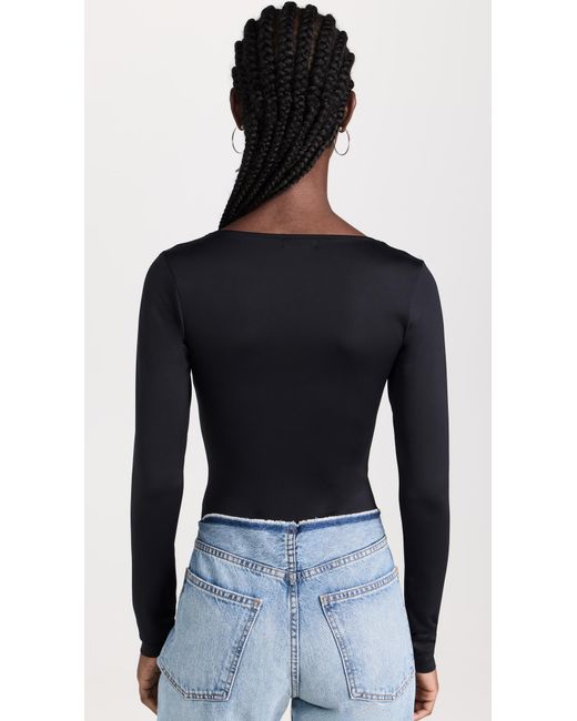 GOOD AMERICAN Black Scuba Scoop Thong Bodysuit