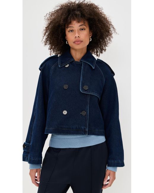 Closed Blue Cropped Trench Coat