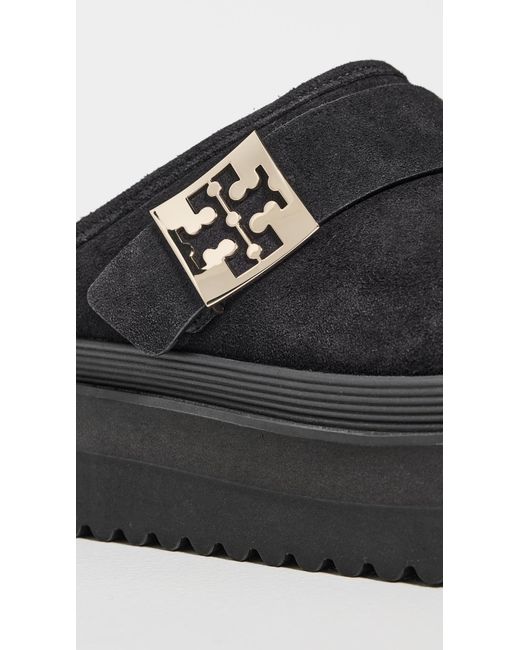 Tory Burch Black Mellow Shearling Platform Mules