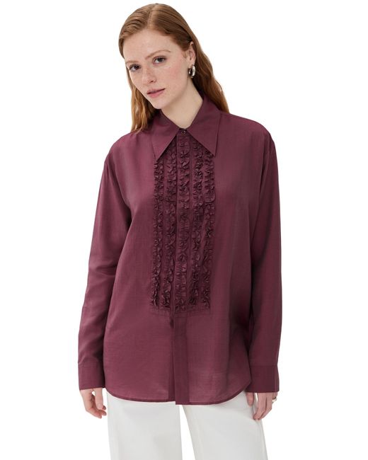 Tibi Purple Silk Voile Easy Tuxedo Shirt