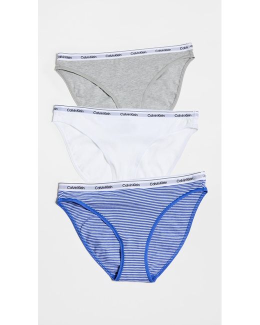 Calvin Klein Cavin Kein Underwear Bikini 3 Pack Ophie Tripe/white/grey H
