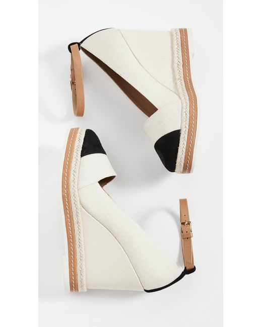 Tory Burch Cap toe Leather trimmed Espadrille Wedges in Natural Lyst