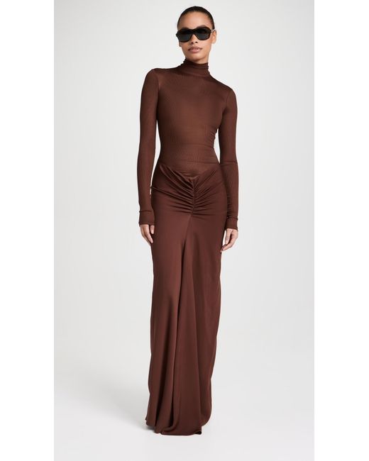 Christopher Esber Brown Fusion Long Sleeve Gathered Dress
