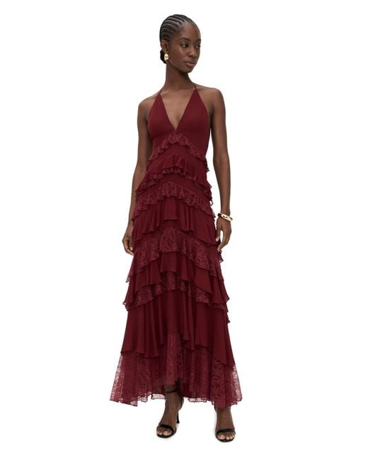 Alice + Olivia Liana V Neck Ruffle Maxi Dress in Red | Lyst Alice + Olivia Liana V Neck Ruffle Maxi Dress in Red | Lyst