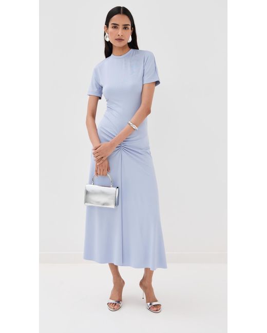 Victoria Beckham Blue Gathered Waist T-Shirt Midi Dress