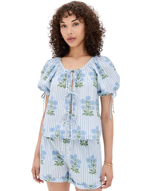 Saylor Blue Rheese Block Print Top