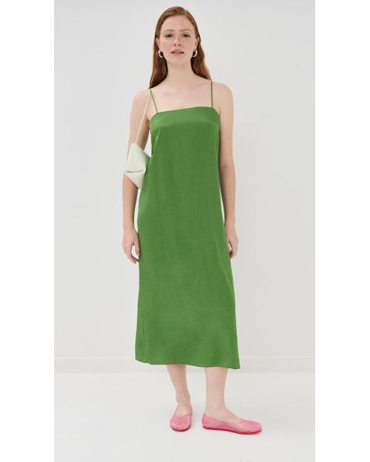 Tibi Green Summer Acetate Crinkle Slip Dress