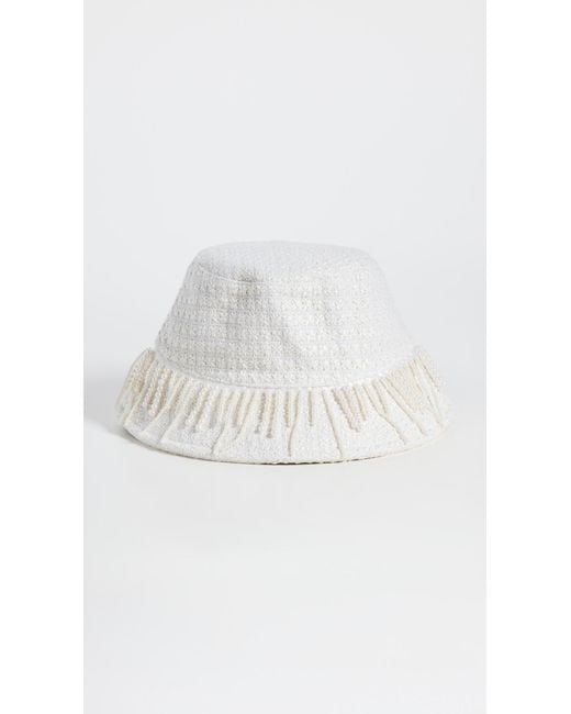 Lele Sadoughi White Drippy Pearl Bucket Hat