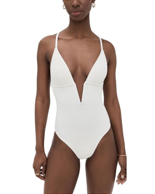 GOOD AMERICAN White Always Fits Deep V Underwire One Piece