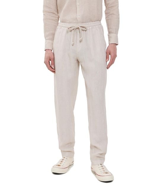 Fedeli White Bonifacio Drawstring Linen Pants for men