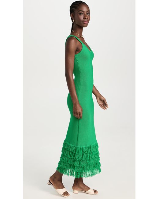 AMUR Green Decker Fringe Midi Dress