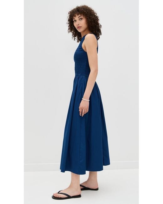 madewell blue dress Women's Stripe Tiered Maxi Dress, Blue/White Stripe, 6 at Amazon Women's Clothing store flowy skirt Madewell Women's Dress Cobalt Blue