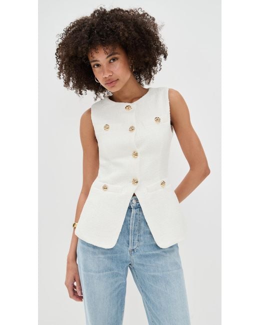Endless Rose White Tweed Buttoned Long Split Top
