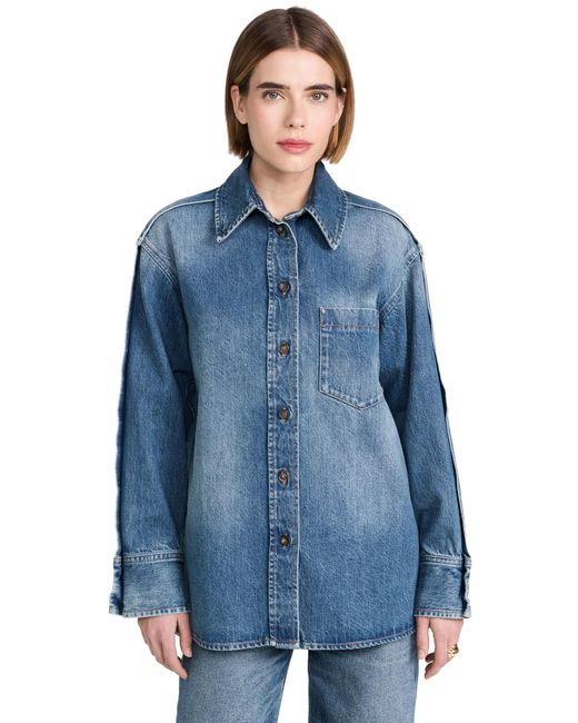 Victoria Beckham Blue Oversized Pleat Detail Denim Shirt