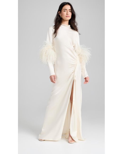 LAPOINTE White Satin Bias Feather Tab Gown