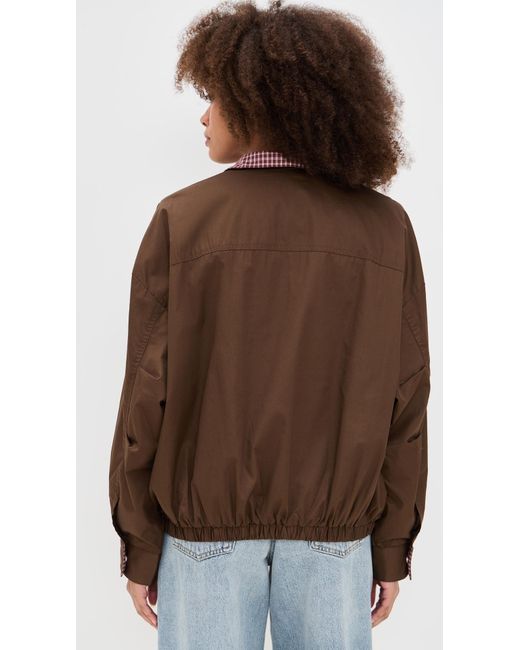 Pixie Market Brown Plaid Contrast Bomber Jacket