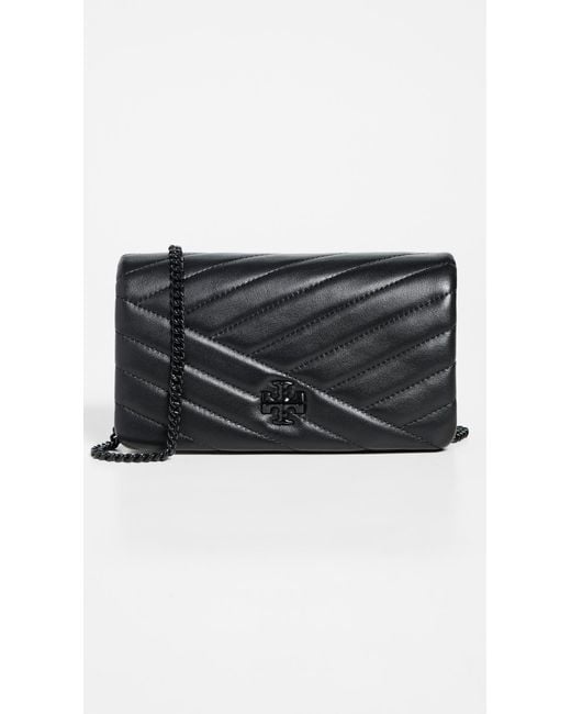 Tory Burch Black Kira Chevron Powder Coated Chain Wallet