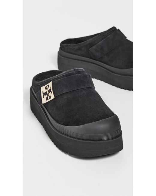Tory Burch Black Mellow Shearling Platform Mules